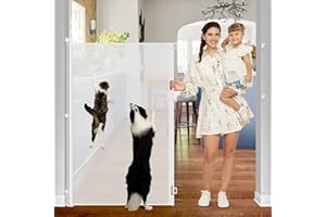 STCOCKIS 55 Inch Extra Tall Pet Gate Tall Retractable Baby Gate - No Jumping, Extends to 55" Wide Retractable Gate Outdoor Retractable Dog Gate Indoor Extra Tall Baby Gate Tall Pet Gates for Doorways, White