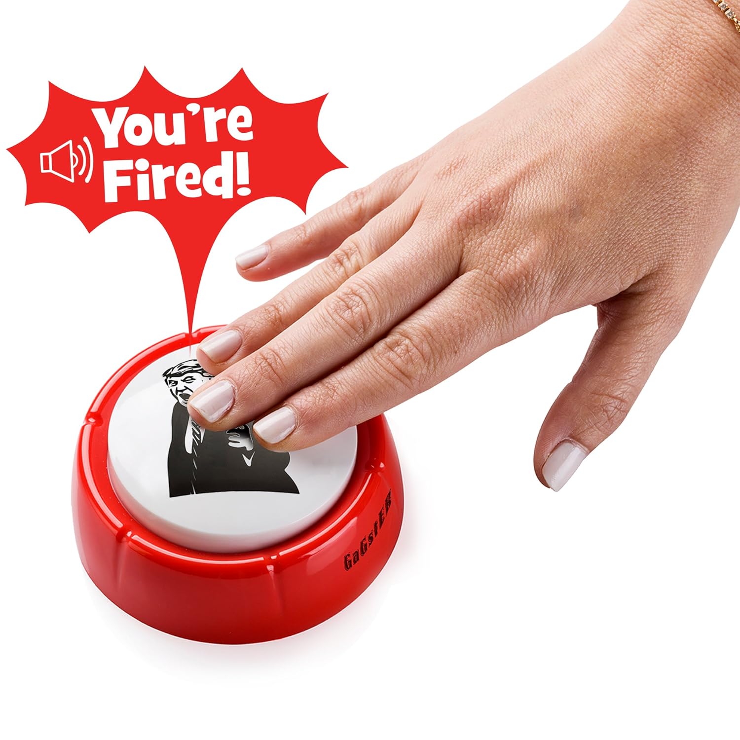 Donald Trump You’re Fired Sound Button Gag Toy - Red Base with Hilarious Angry Donald Trump’s Face on Top - Push the Button Funny Sound Effect Machine Political Boss Office Gift - 2 Batteries Included