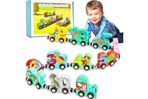 JKGIFTS Dinosaur Toddler Toys - 11 Magnetic Wooden Dinosaur Train Set,Toys for Ages 2-4 5-7, Montessori Toys for 1 Year Old, Kids Sensory Toys for 2 3 4 5 Year Old Boys Girls, Christmas Birthday Easter Gifts