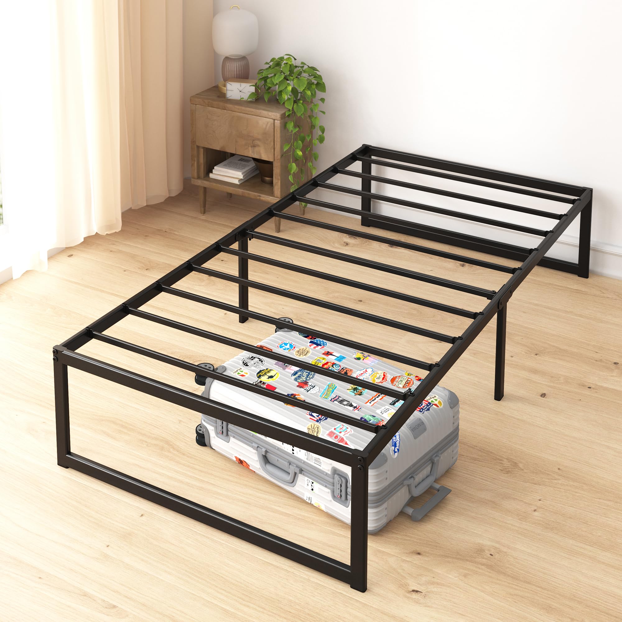 Zinus ABEL 14 Inch Platform Bed Frame, Steel Slat Support, Easy Assembly, No Box Spring Needed, Eco Friendly WonderBox(TM) Packaging, Black, Twin Image