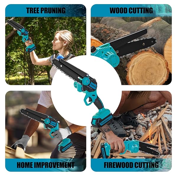 8 INCH ELECTRIC CHAINSAW CORDLESS WITH AUTO OILER, SENIORS FRIENDLY BATTERIES POWERED HAND HELD CHAIN SAW KIT, AUTOMATIC CHAIN TENSIONING & AUTO OILER FOR TREE BRANCHES, COURTYARD, AND GARDEN