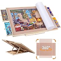 Sancallie 36" X 25" Rotating & Adjustable Puzzle Board Easel,Wooden Jigsaw Puzzle Table with 4 Sorting Drawers Tilted Angles 