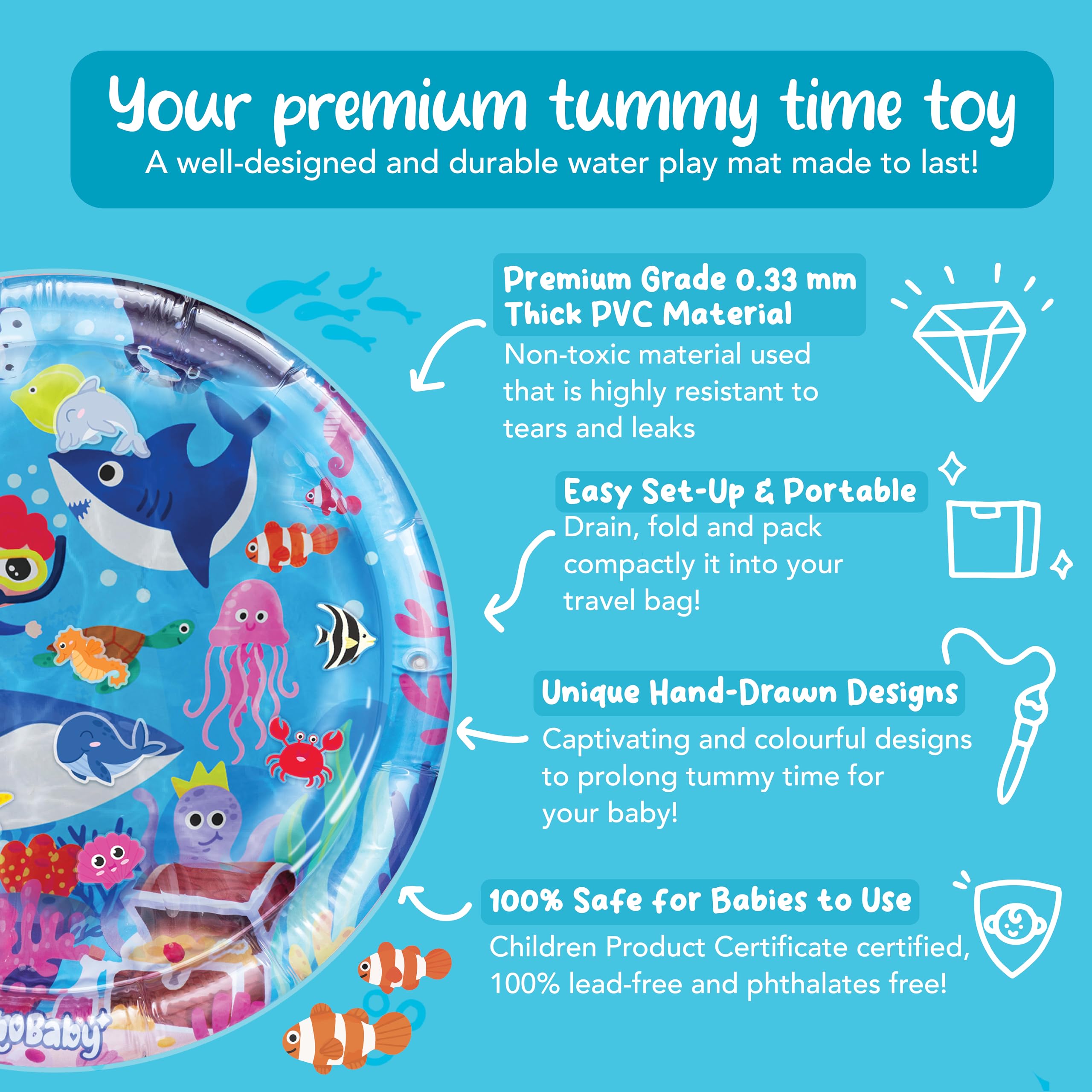 Tummy Time Water Mat for Babies - Xtra Large Sensory Baby Water Mat for Tummy Time & Motor Development - Leak-Proof Water Pad, Durable Infant Water Play Mats for Baby Boys & Girls 3 Months+