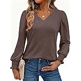 Womens Long Sleeve Shirts V Neck T-Shirt Blouses Dressy Casual Tunic Tops Basic Tee Business Work Fall Outfits Clothes 2025