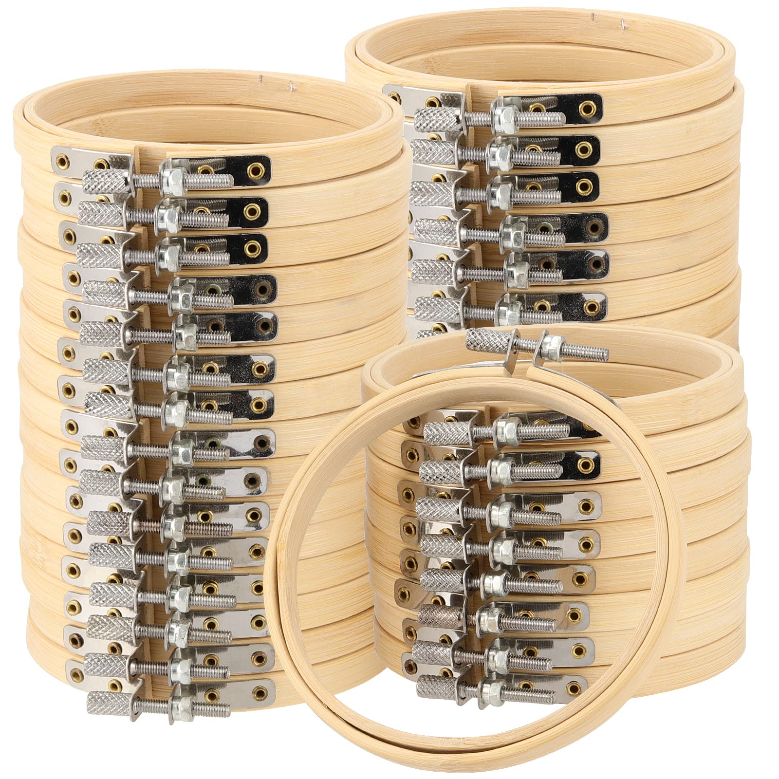 MUKLEI 30 Pack 6 Inch Embroidery Hoops Bulk, Bamboo Embroidery Cross Stitch Hoop Ring, Circle Cross Stitch Display Frame for Arts, DIY Crafts, Handy Sewing, Home Decoration