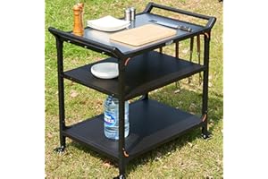 NUUK Outdoor Pizza Oven Table with Three-Shelf 24" x 32" Grill Cart Stainless Steel Rolling Prep Table with Solid Steel Frame, Outdoor Cooking Station Dining Bar Table