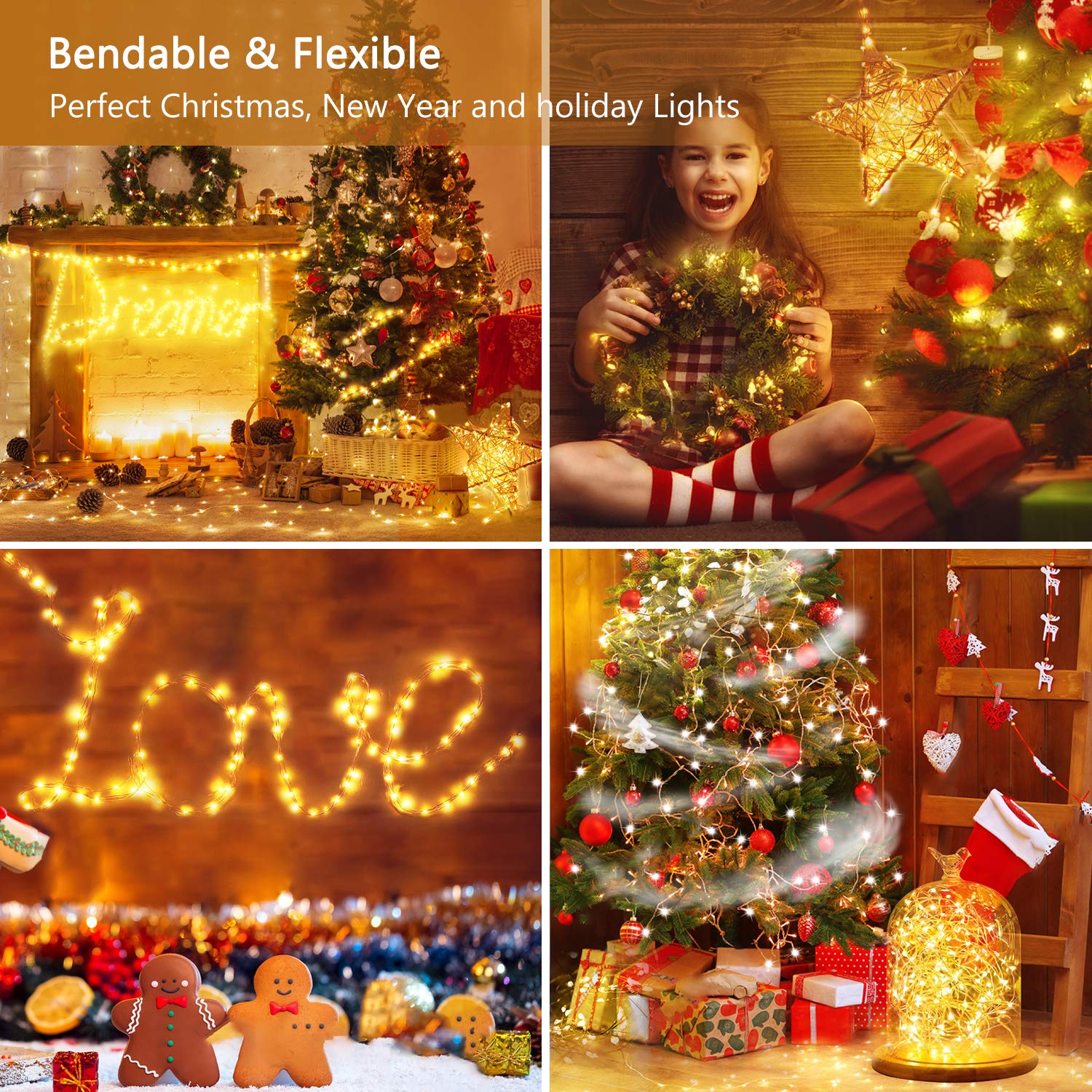 TECBOSS Rechargeable Led String Lights, 2 Pack 50 LED 16.4Ft String Fairy Lights, Battery Operated Lights for Wedding Party Home Garden Bedroom Outdoor Indoor Wall Decorations Christmas Decor
