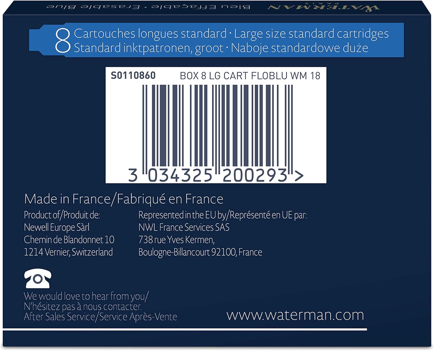Waterman Fountain Pen Refill Ink Cartridges, Serenity blue, Box of 8 - Image 5