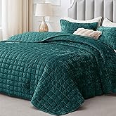 BEDELITE Velvet Quilt Set King Size - Luxury Velvet Comforter Bedding Set 3 Pieces, Soft Cozy Shiny Emerald Green Oversized Bedspread Coverlet for All Seasons with 2 Pillow Shams