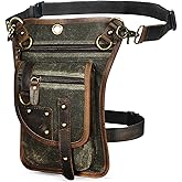Handadsume Canvas + Leather Motorcycle Travel Fanny Waist Pack Drop Thigh Leg Bag Pouch For Men Women FB2141