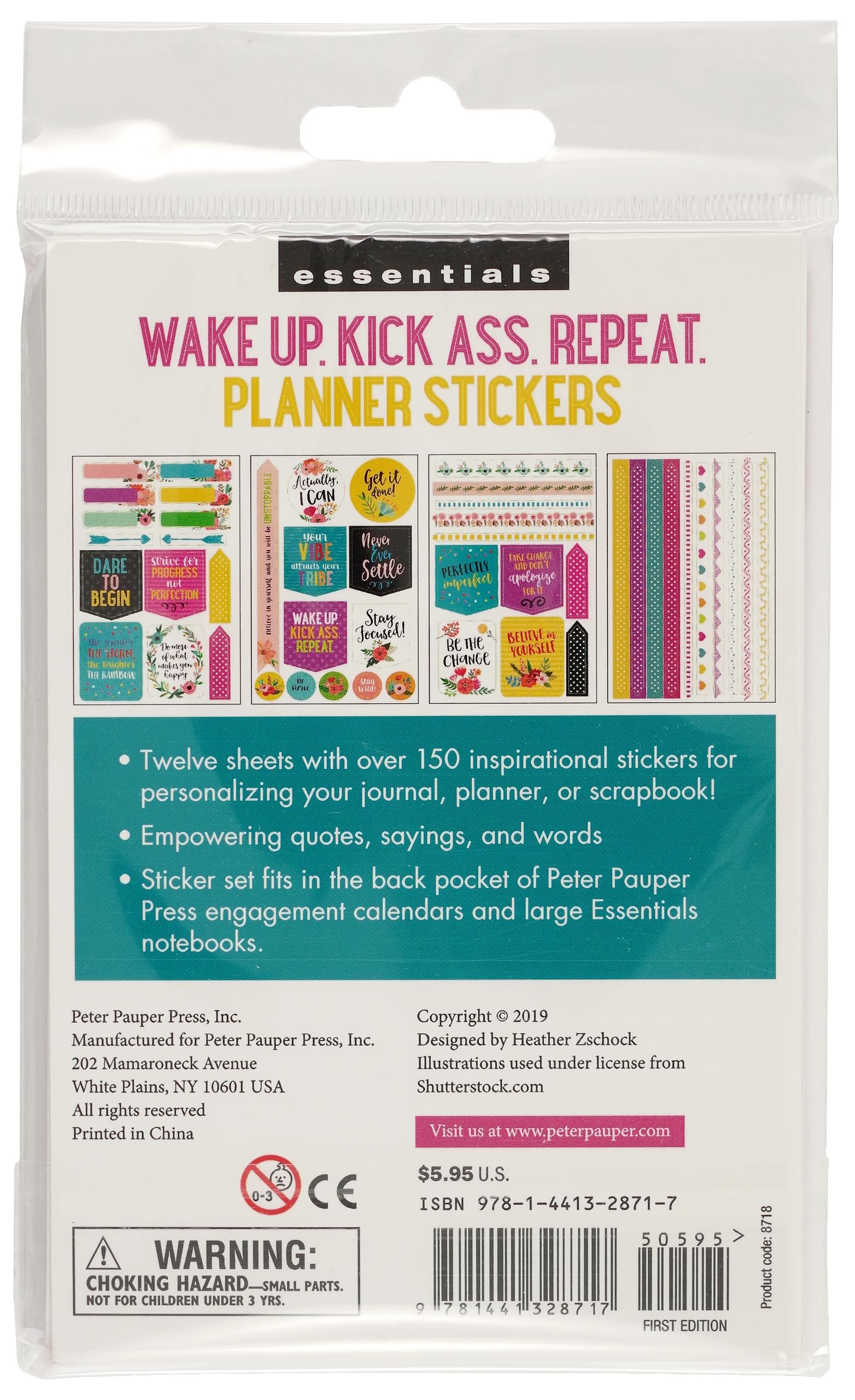 Essentials Planner Stickers -- Wake Up Kick Ass Repeat (Set of 150 Stickers)