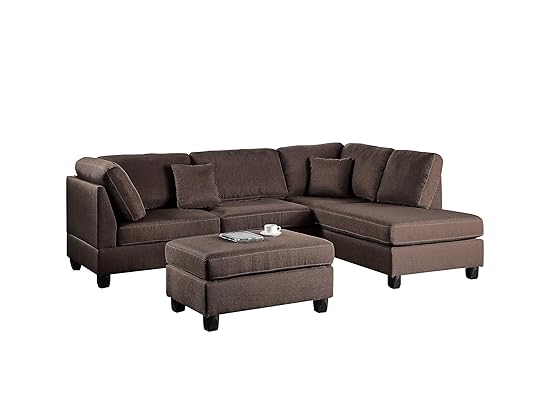 Poundex Bobkona Dervon Linen-Like Chaise Sectional, Chocolate