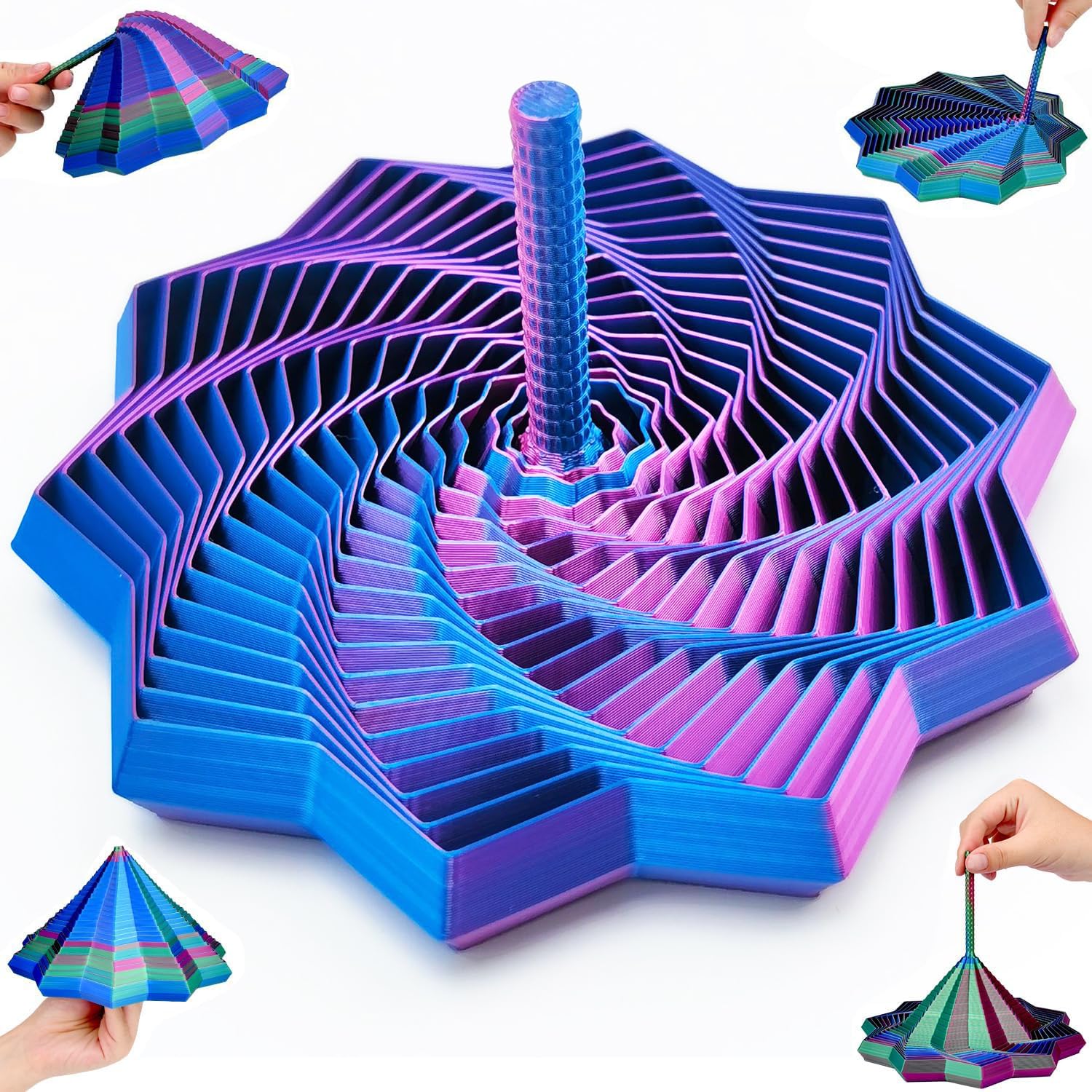 3D Printed Fidget Toy Expandable Sensory Fidget Star Spiral Hexagon Design Sensory Toy Stress Toys Anti-Anxiety Stress Relief Toys for Adults Kids- A