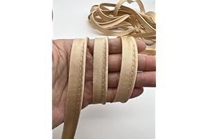 PEPPERLONELY 5 Yards 12mm (1/2 Inch) Polyester Satin Bias Piping Type with Cord, Lip Cord Trim for Sewing Clothing Upholstery Trimming - Beige
