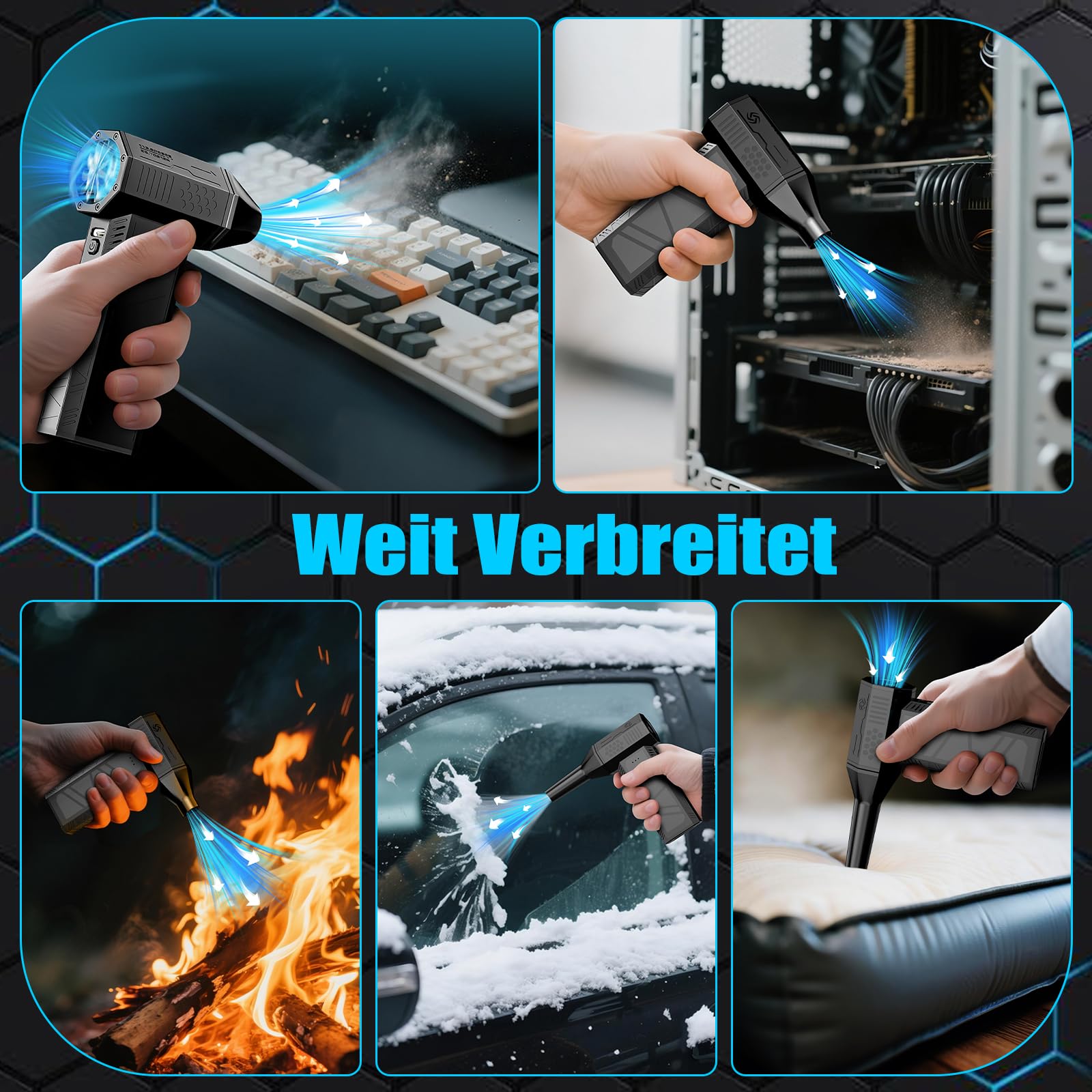 Electric Air Duster,130000RPM Elektrische Staubgebläse Druckluftspray, 3-Gang Mini-Elektrische Staubgebläse, Super Power Turbo Gebläse für Computer, Tastatur, Haus, Outdoor und Auto 7