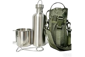 Survivor 3-in-1 Outdoor Canteen Kit - 304 Stainless Steel Water Bottle & Camping Cup & Carrying Bag | Outdoor Survival Cantee