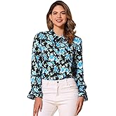 Allegra K Women's Long Sleeve Blouse Tops 2025 Fall Floral Bow Tie Neck Chiffon Ruffle Top Dressy Casual Shirt