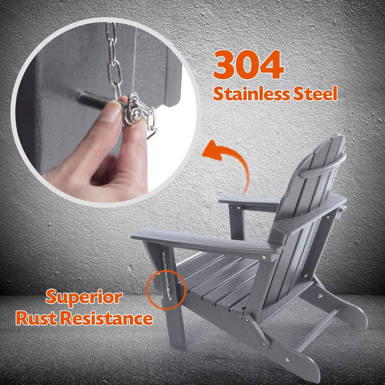 Folding Adirondack Chair, Patio Outdoor Chairs, HDPE Plastic Resin Deck Chair, Painted Weather Resistant, for Deck, Garden, Backyard & Lawn Furniture, Fire Pit, Porch Seating by Gettati Slate Gray: Kitchen & Dining