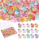 200PCS Mini Resin Animals Cute Colorful Glitter Tiny Ducks, Miniature Figures to Hide, Little Animal Accessories Bulk for Topper Garden Dollhouse Landscape Aquarium Ornaments DIY Crafts & Decor