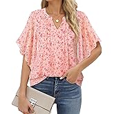 VALOLIA Womens Blouses Dressy Casual V Neck Chiffon Ruffle Short Sleeve Shirts Double Layers Tops