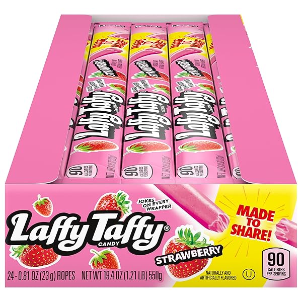 LAFFY TAFFY ROPE CANDY, STRAWBERRY FLAVOR, 0.81 OUNCE ROPES (PACK OF 24)