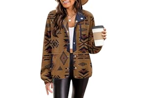 Zeagoo Women's Cozy Fleece Jacket Western Aztec Print Button Down Coat with Pockets Casual Warm Outwear 2024