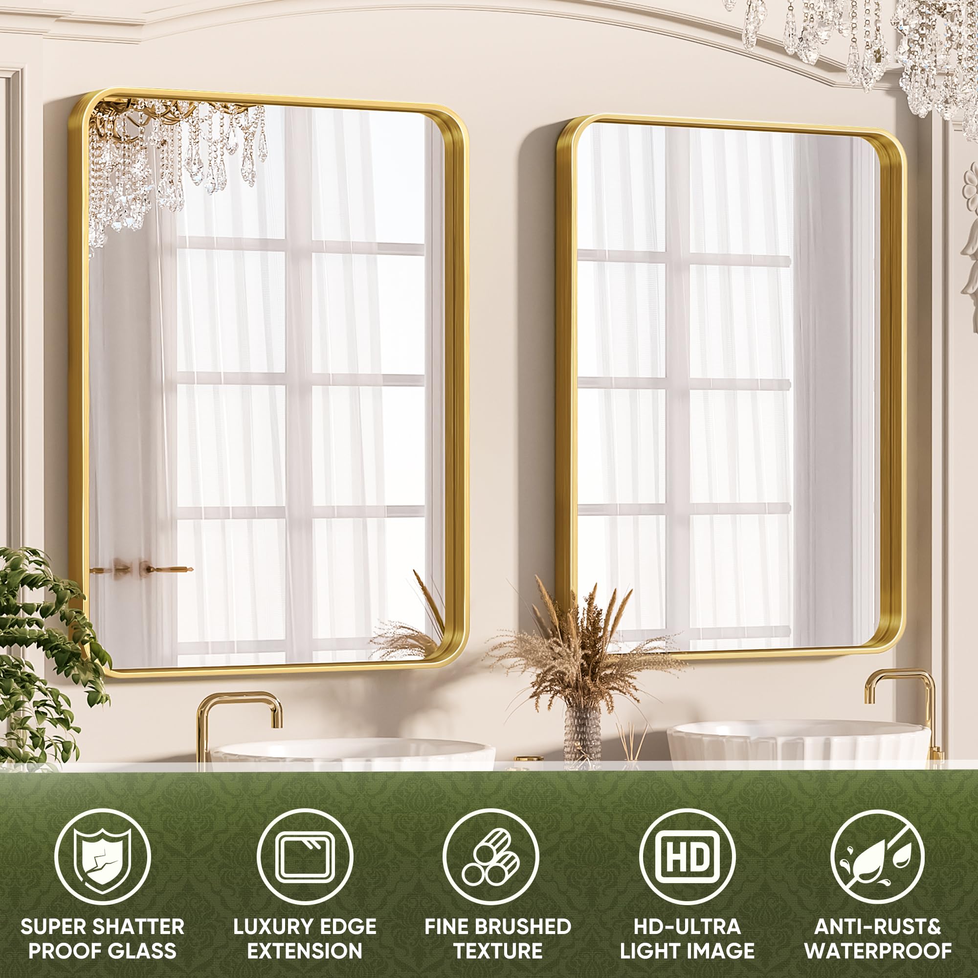 Suidia Bathroom Mirror, 16" X 20" Wall Mounted Vanity Brushed Rounded