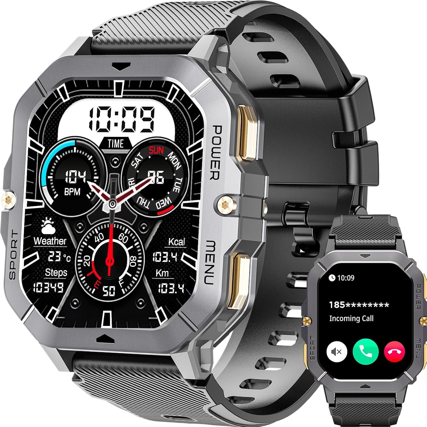 OUKITEL OUKITEL Smart Watch for Men, Military Watches 2.02” HD Touchscreen Answer/Make Calls, Waterproof Fitness Tracker with Heart Rate/Blood Oxygen/Sleep Monitor/100+ Sports Modes, for Android & iOS