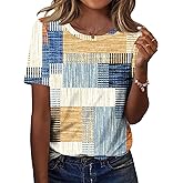 TCOT Women's Tops Summer Short Sleeve Crew Neck Shirts Dressy Casual Blouses for Women S-3XL