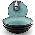 Stoneware Pasta Bowls Set of 4, Stylish dark petrol Blue Plates Ceramic, 7.7" Salad Bowl Set, Dishwasher and Microwave Safe Ceramic Bowl Plates, Salad Bowls, Large Soup Bowls…