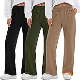 Oakgarden 3 Pack Womens Fleece Lined Sweatpants Wide Leg Warm Thermal Baggy Pants Lounge Straight Leg Sweatpants with Pockets