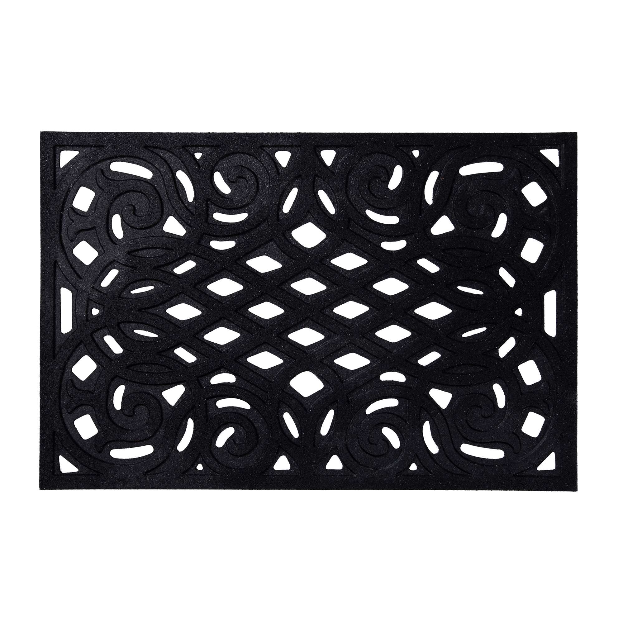 Nicoman Outdoor Doormat Decorative Stair Mats Heavy Duty Drainage Dirt Trapper Porch Rubber Skid Proof Anti Slip - (Small, Black-Bold, 60 x 40cm)