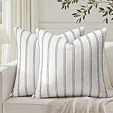 HOMEIDEAS Decorative Chenille Throw Pillow Covers 18x18 Set of 2, Striped Textured Farmhouse Pillow Covers, Soft Cushion Covers for Couch Sofa Bed Spring Home Decor, Black