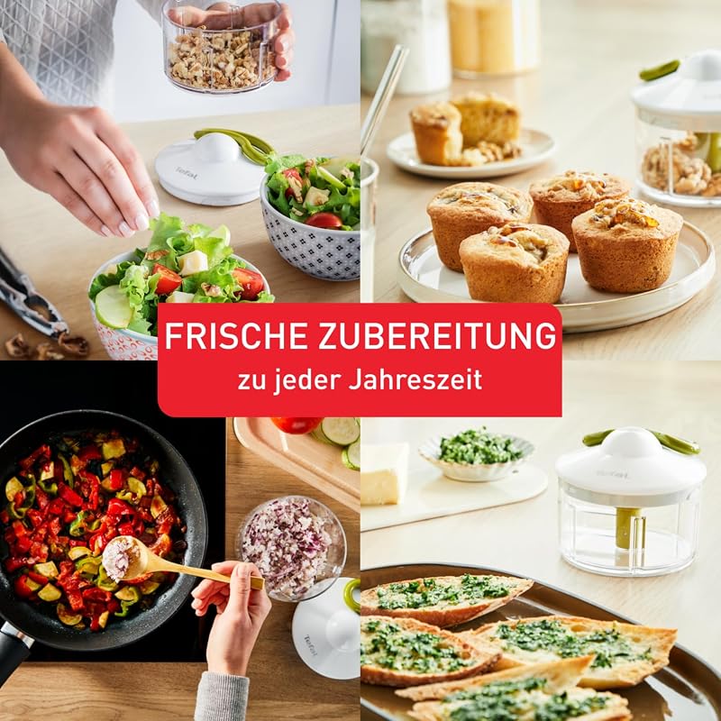 K13204 Ingenio 5-Sekunden-Zerkleinerer ohne Strom, Fassungsvermögen: 900ml, Multizerkleinerer, Universalzerkleinerer für Gemüse, Obst, Nüsse, Knoblauch, Babynahrung, Schwarz/Grün/Transparent