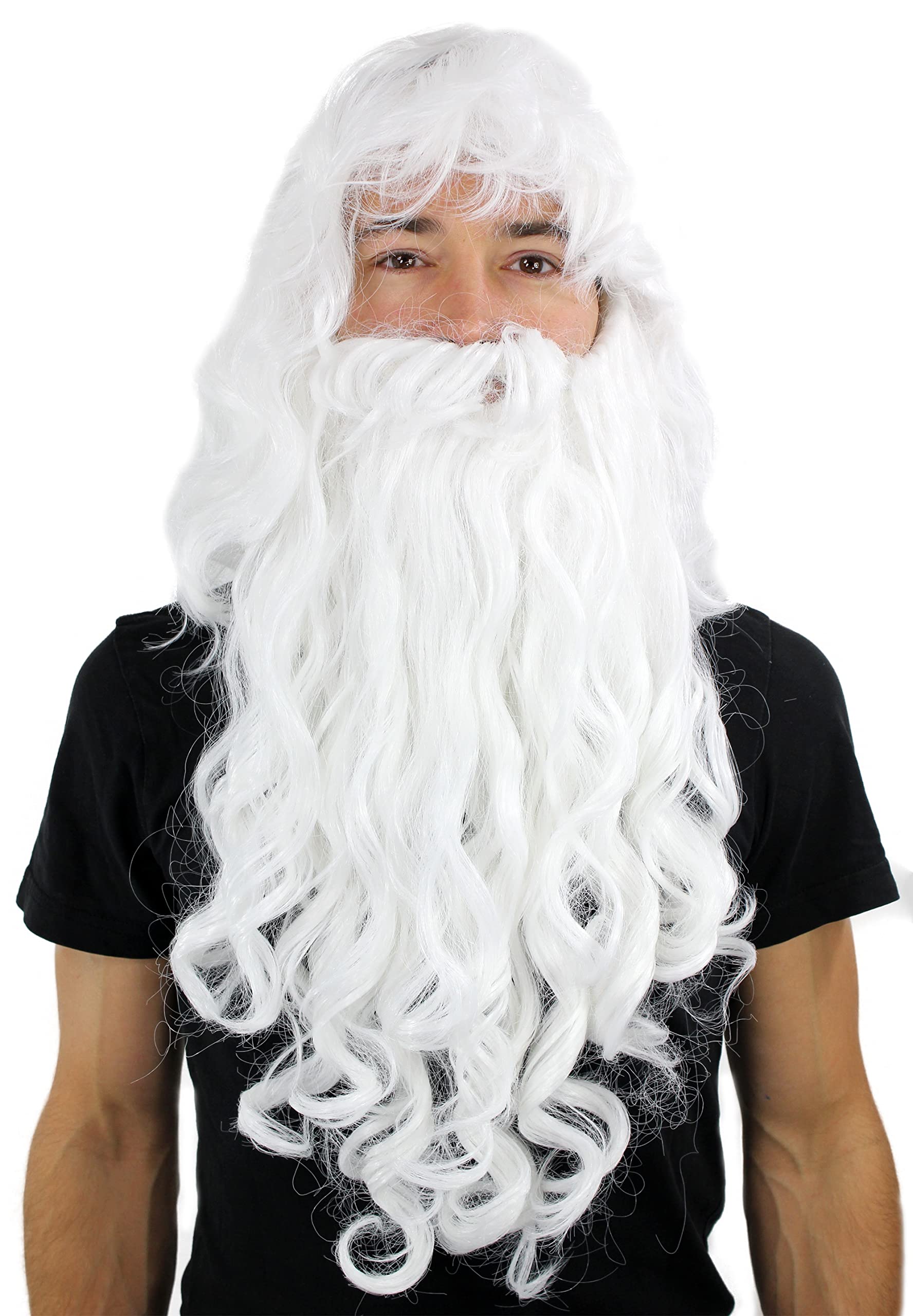 Party/Fancy Dress/Halloween LONG Beard & WIG set WHITE curly WIZARD SORCERER SANTA CLAUS PW0187-P60 Cosplay Roleplay