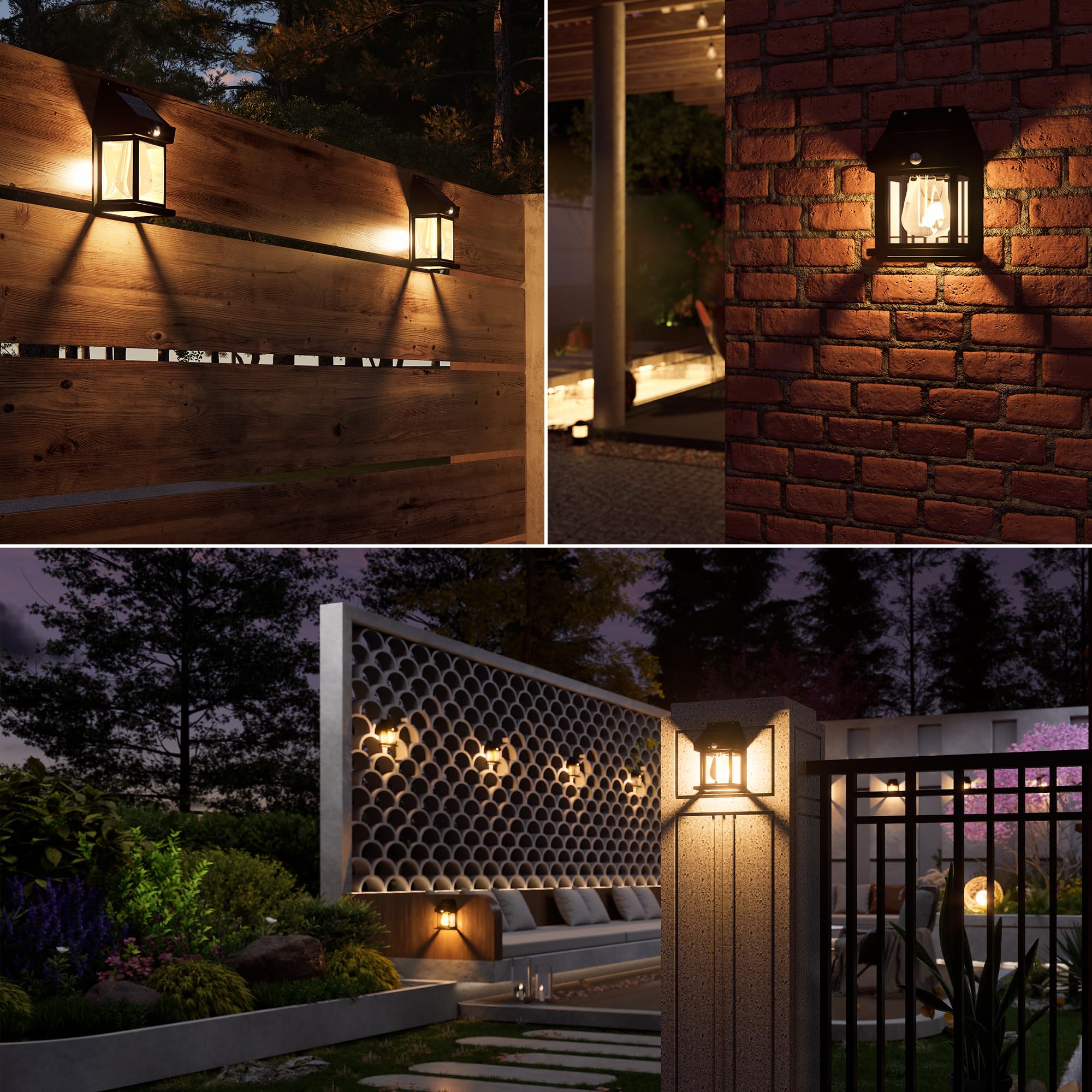 Flacchi Solarlampen für Außen mit Bewegungsmelder -Solarleuchten für Außen Wand Garten IP65 Wasserdicht Led Solar Wandleuchte Aussen Kabellos für Veranda Garage Zaun Balkon Warmweiß (2) 7