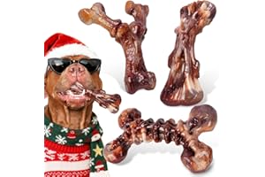 Kseroo Dog Toys for Aggressive Chewers - 3 Pack Bacon Flavored Indestructible Dog Toy, Big Tough Chew Bone for Medium Large Breed 25-80lbs to Keep Them Busy, Hollidy Dog Gift (Brown)