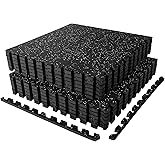 SUPERJARE 1" Extra-Thick Rubber Top Exercise Mat, Gym Flooring for Home Gym | Puzzle Gym Mat for Workout Equipment, Interlocking Floor Tiles with EVA Foam, 12 Pcs 48 Sq Ft, Black/Grey