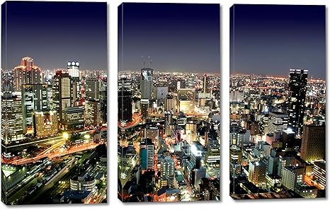 Amazon Com 36x24 Osaka Japan City Skyline Aerial Photography 3 Panel Split Triptych Canvas Print 12x24 Each Panel Gallery Wrap Stretched On 1 5 Setretcher Bars Posters Prints