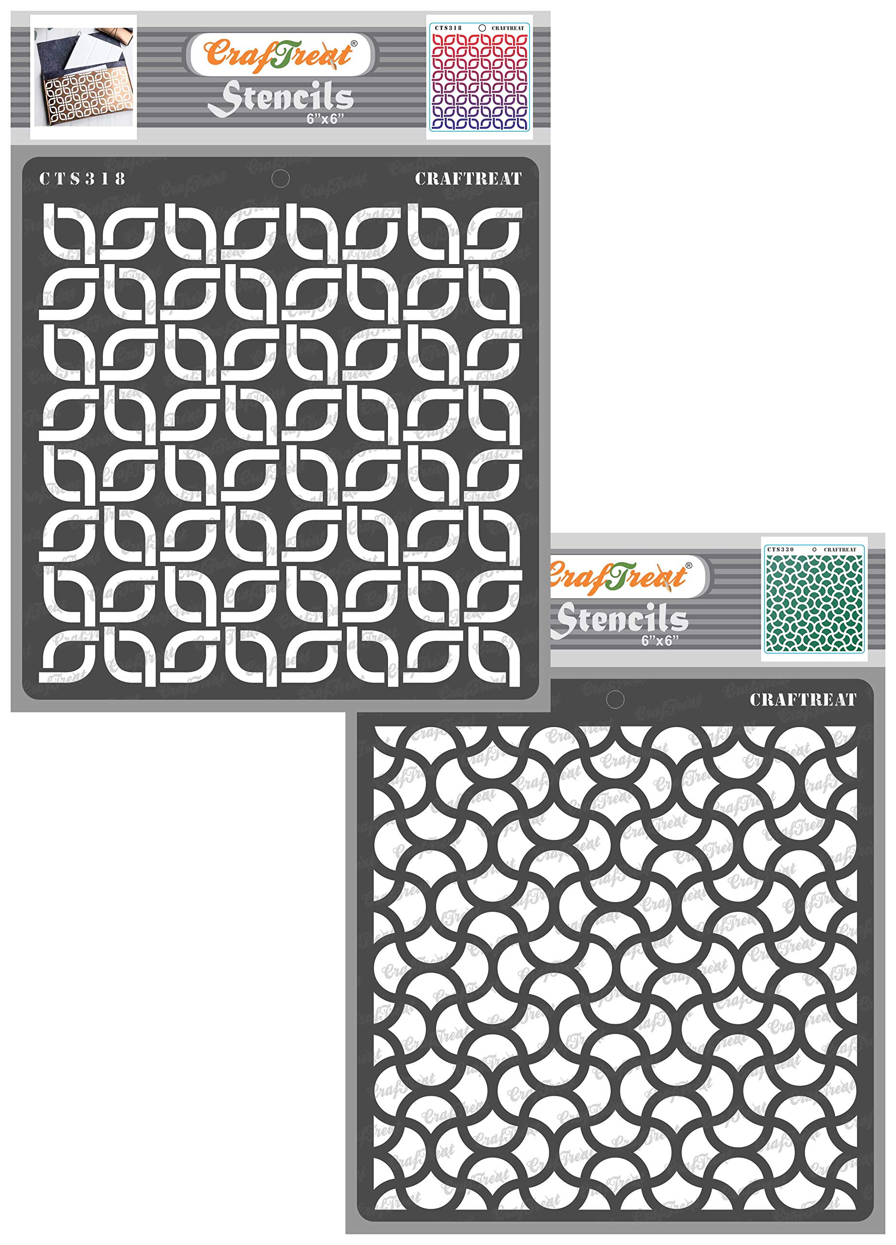 CrafTreat Reusable Pattern Stencils for Painting on Wood, Wall, Tile, Canvas, Paper, Fabric and Floor - Linked Chains and Intertwined - 2 Pcs - 6x6 Inch Each - DIY Art and Craft Stencils