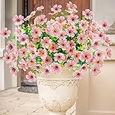 Agusbagli 10 Bundles Artificial Flowers Outdoor UV Resistant Fake Flowers No Fade Faux Plastic Greenery Shrub Plants for Wedding Home Garden Window Box Fireplace Thanksgiving Christmas Decor, Pink