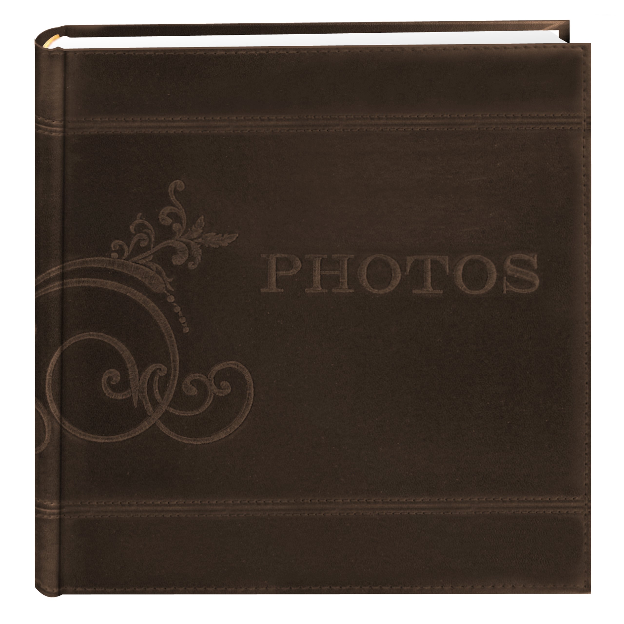 Pioneer Photo Albums Embroidered Scroll and inches Photos inches Sewn Leatherette Cover Photo Album, Brown,