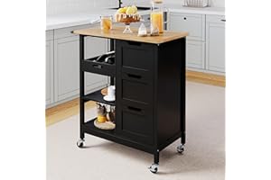 YITAHOME Kitchen Island with Storage, Kitchen Cart for Home, Rolling Serving Utility Trolley Cart on Wheel with 3 Drawers and 3 Storage Shelves, Kitchen Serving Cart for Dining Room, Bar, Black