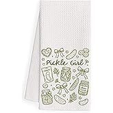 QEJ Funny Pickle Girl Kitchen Dish Towels, Gifts for Pickle Lovers Women, Coquette Bow Pickles Decorative Hand Tea Towels for Kitchen, 16x24 Inch