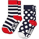 Happy Socks Kids Crew Socks- Classic Stripes Styles in Gift Box Sets- Ages 2-9Y (US, Numeric, 7, 9, Regular, Regular, Kids 2-Pack Stripe Socks Red, Blue and White)