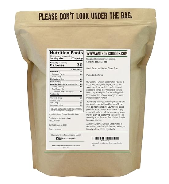 ANTHONY’S ORGANIC PUMPKIN SEED PROTEIN POWDER, 1LB, GLUTEN FREE, NON GMO, UNFLAVORED, PLANT-BASED PROTEIN
