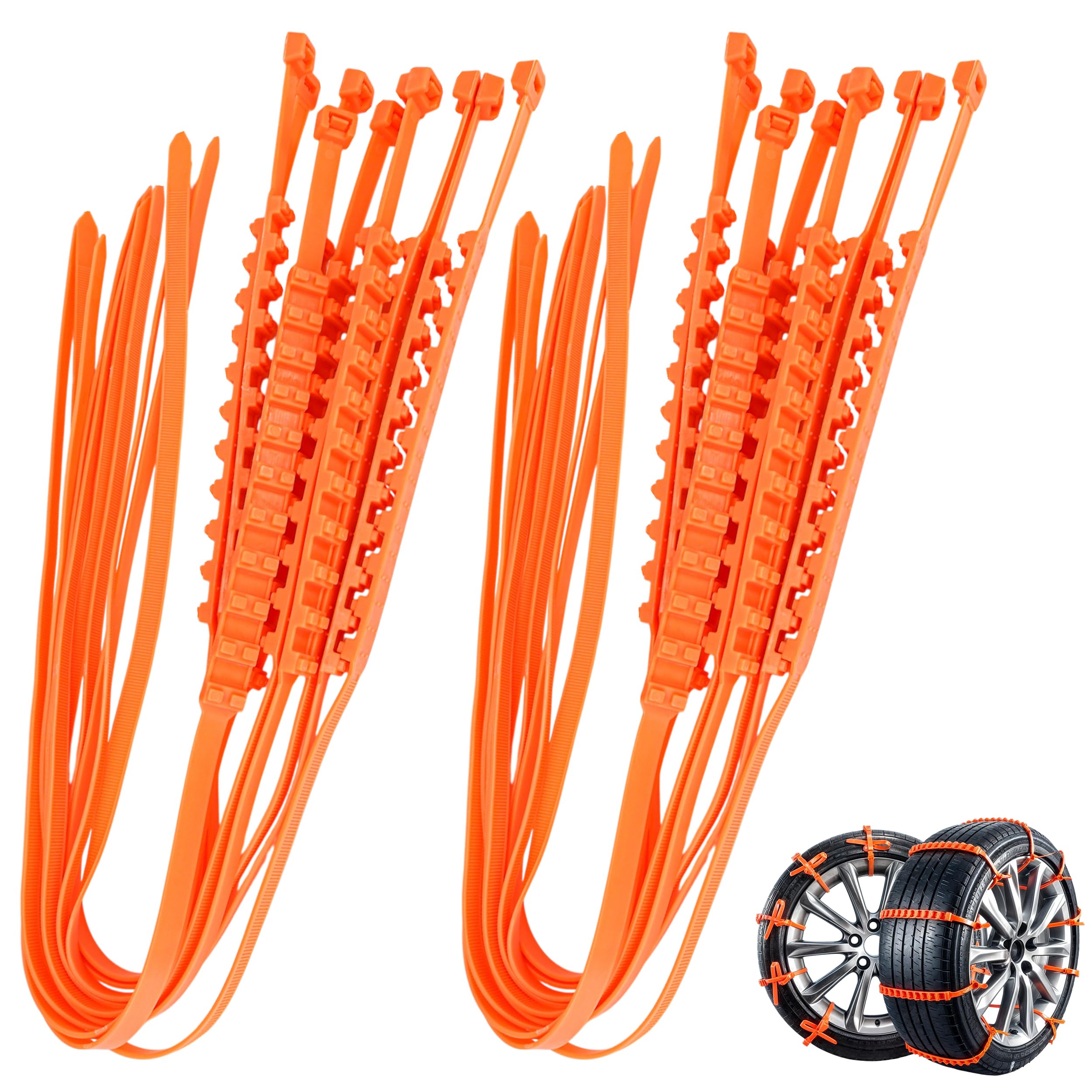 Photo 1 of 20PCS Tire Zip Ties for Snow Chains Wheel Traction Straps, Adjustable Anti Slip & Skid Universal Winter Car Truck SUV Traction Grips Emergency Mud Survival Multi-Function Security Cable Belts Orange