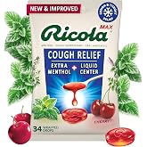 Ricola MAX Throat Care Swiss Cherry Drops - 34 Count | Made with Extra Menthol Liquid Center - Maximum Cough and Sore Throat Relief for Cold &amp; Flu Symptoms - Herbal Lozenges