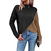 Verdusa Women's Luxury Outfits Mock Neck Color Block Sweater Long Sleeve Drop Shoulder Knitted Pullovers