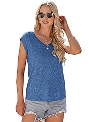 AUSELILY Womens Cap Sleeve T-Shirt Casual Loose Fit